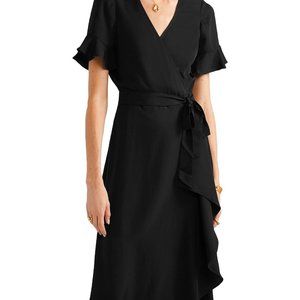 NWOT Madewell Black Ruffle-Sleeve Wrap Dress